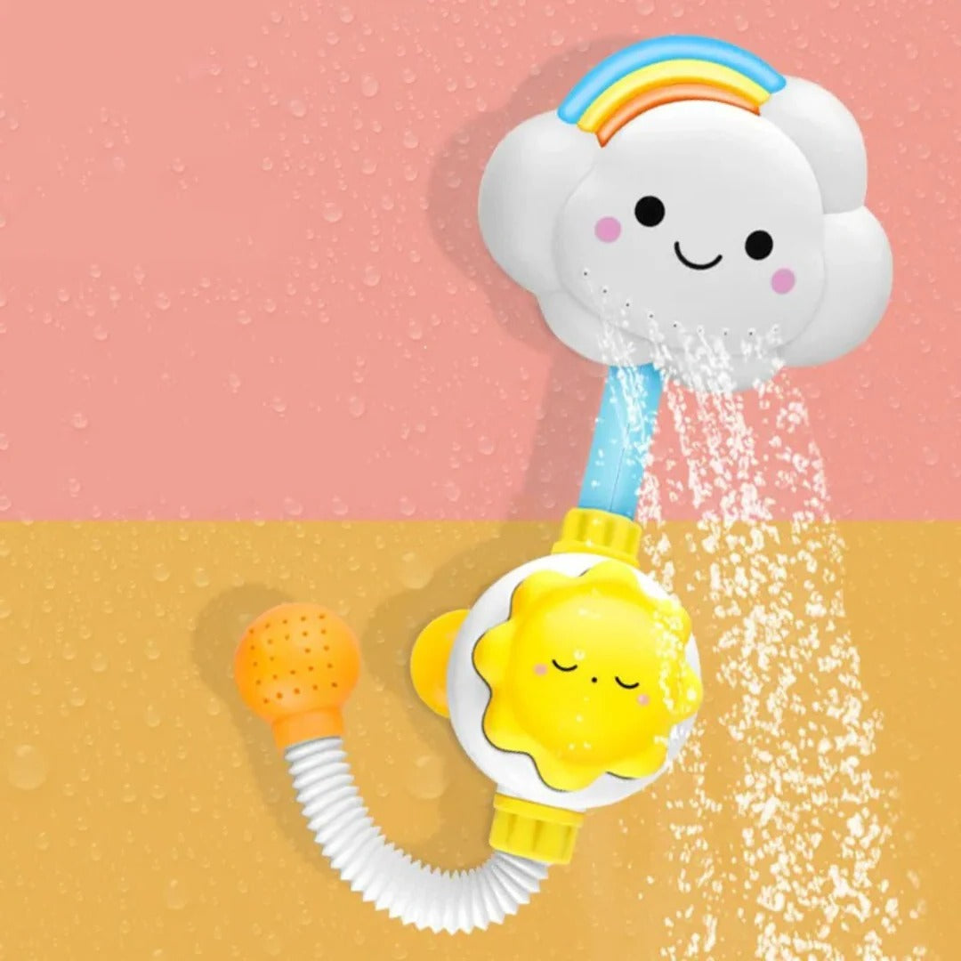 Badespielzeug Wolken-Dusche mit Sonnen-Griff für Babys und Kleinkinder in der Badewanne – Wasserspiel nach dem Ursache-Wirkung-Prinzip, Wolkenform