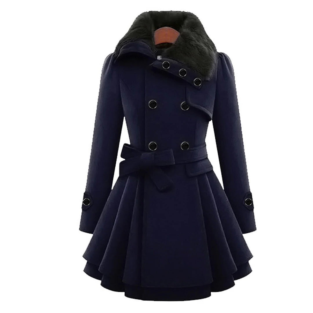 Langer warmer Damen-Wintermantel mit Fellkragen für Stadt und Ausgehen – figurbetonter Schnitt, weicher Stoff, S bis 5XL, 4 Farben