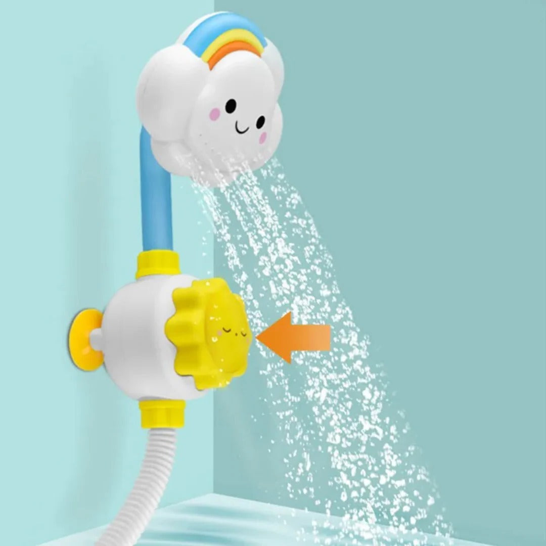 Badespielzeug Wolken-Dusche mit Sonnen-Griff für Babys und Kleinkinder in der Badewanne – Wasserspiel nach dem Ursache-Wirkung-Prinzip, Wolkenform