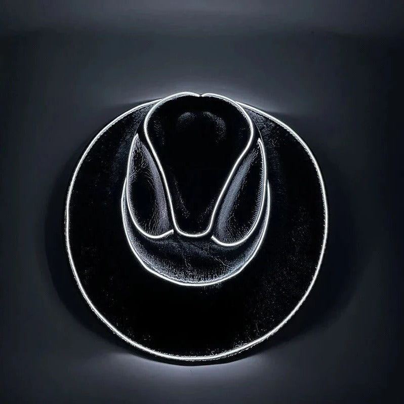 Leuchtender Cowboyhut mit LED-Krempe für Partys, Events und Mottofeiern – 38 × 34 × 14 cm, Einheitsgröße für Erwachsene, Batteriebetrieb, 7 Farben