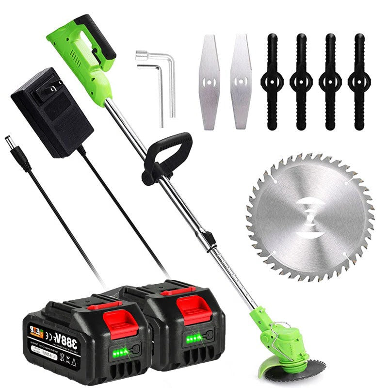 Akku-Rasentrimmer mit 24-V-Motor für Rasen, Unkraut und Sträucher – 18.000 U/min, Teleskopstiel, verstellbarer Schneidkopf, Räder, 3 Messerarten