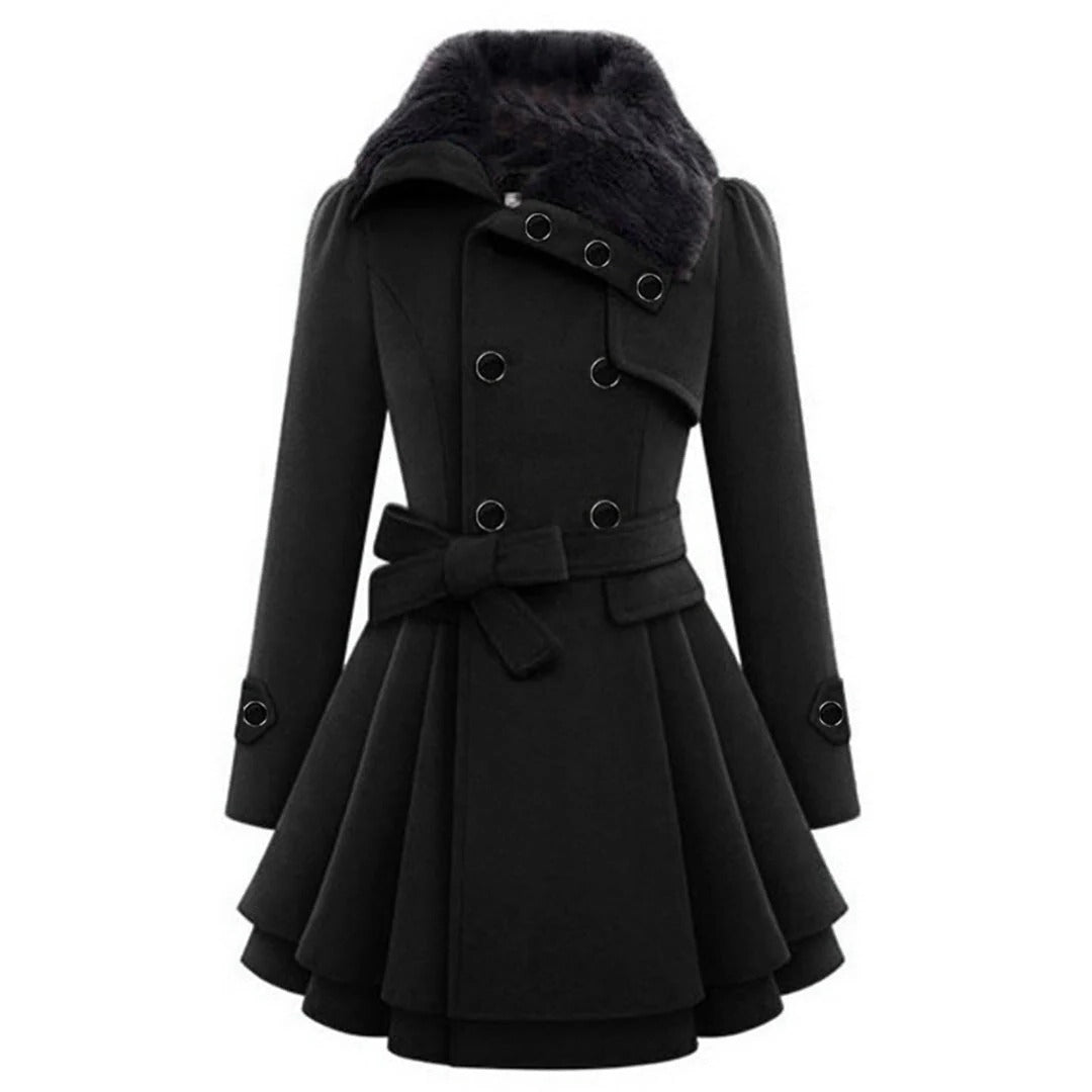 Langer warmer Damen-Wintermantel mit Fellkragen für Stadt und Ausgehen – figurbetonter Schnitt, weicher Stoff, S bis 5XL, 4 Farben