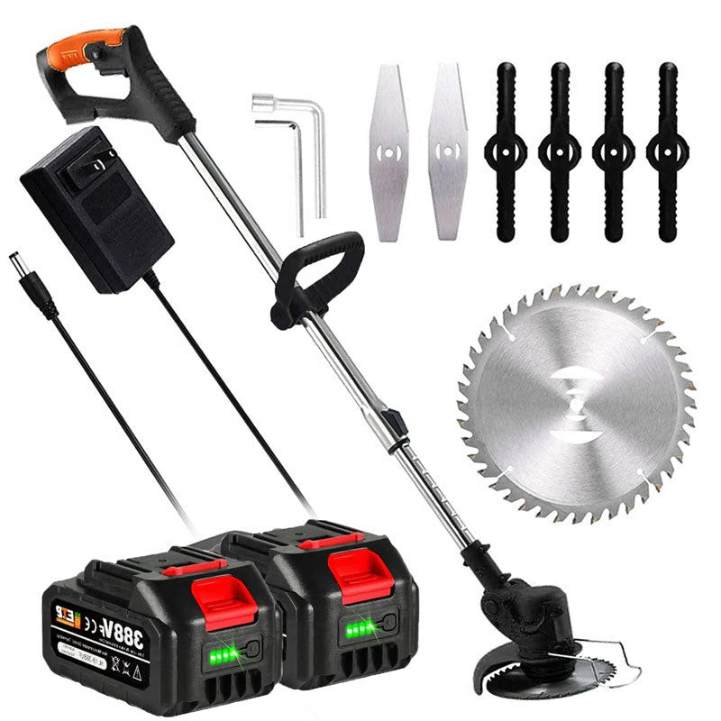 Akku-Rasentrimmer mit 24-V-Motor für Rasen, Unkraut und Sträucher – 18.000 U/min, Teleskopstiel, verstellbarer Schneidkopf, Räder, 3 Messerarten