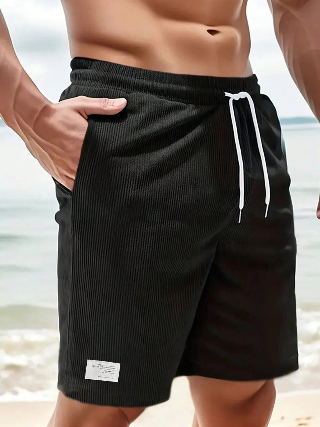 Kurze Cordhose für Herren aus 100 % Polyester mit leichtem Stretch für Freizeit und Zuhause – bequeme Passform, S bis 2XL, 10 Farben