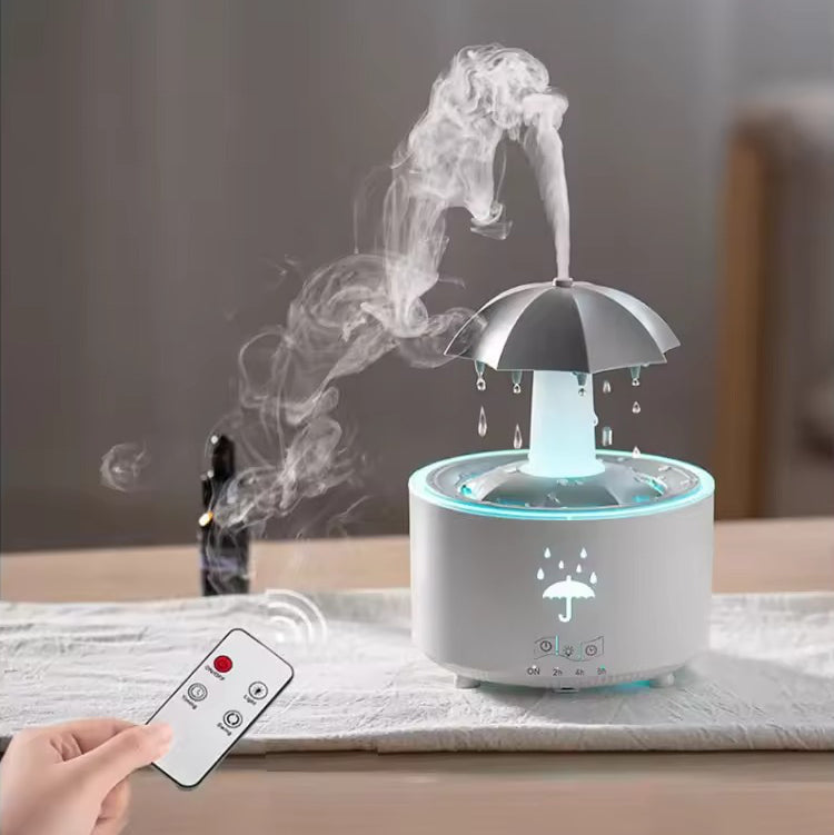 Ultraschall-Aromadiffuser im Regentropfen-Design für ätherische Öle – 300 ml, für Räume bis ca. 18 m², Fernbedienung, Timer, LED-Farblicht