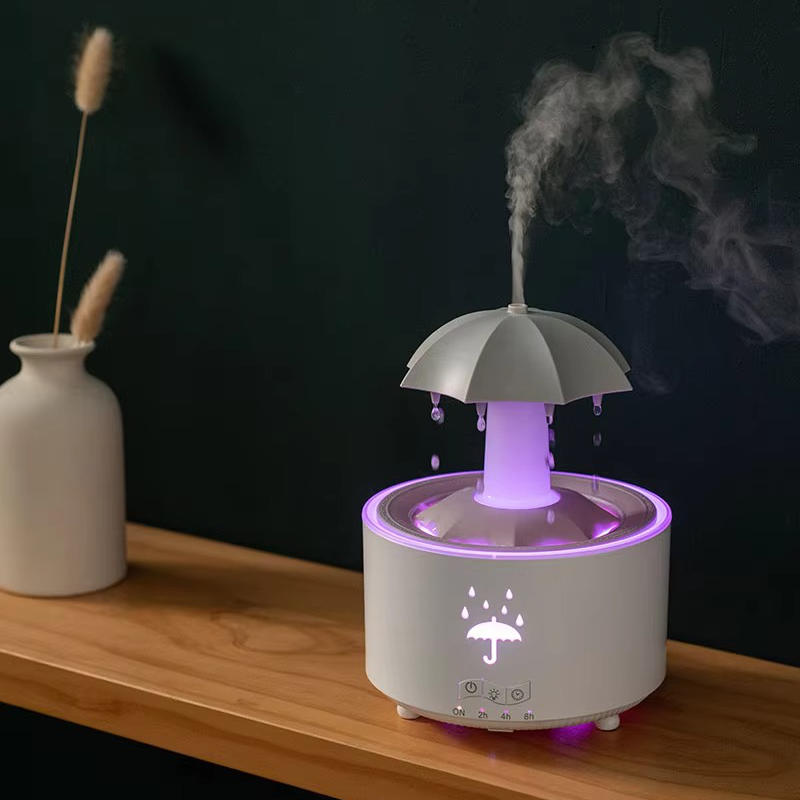 Ultraschall-Aromadiffuser im Regentropfen-Design für ätherische Öle – 300 ml, für Räume bis ca. 18 m², Fernbedienung, Timer, LED-Farblicht