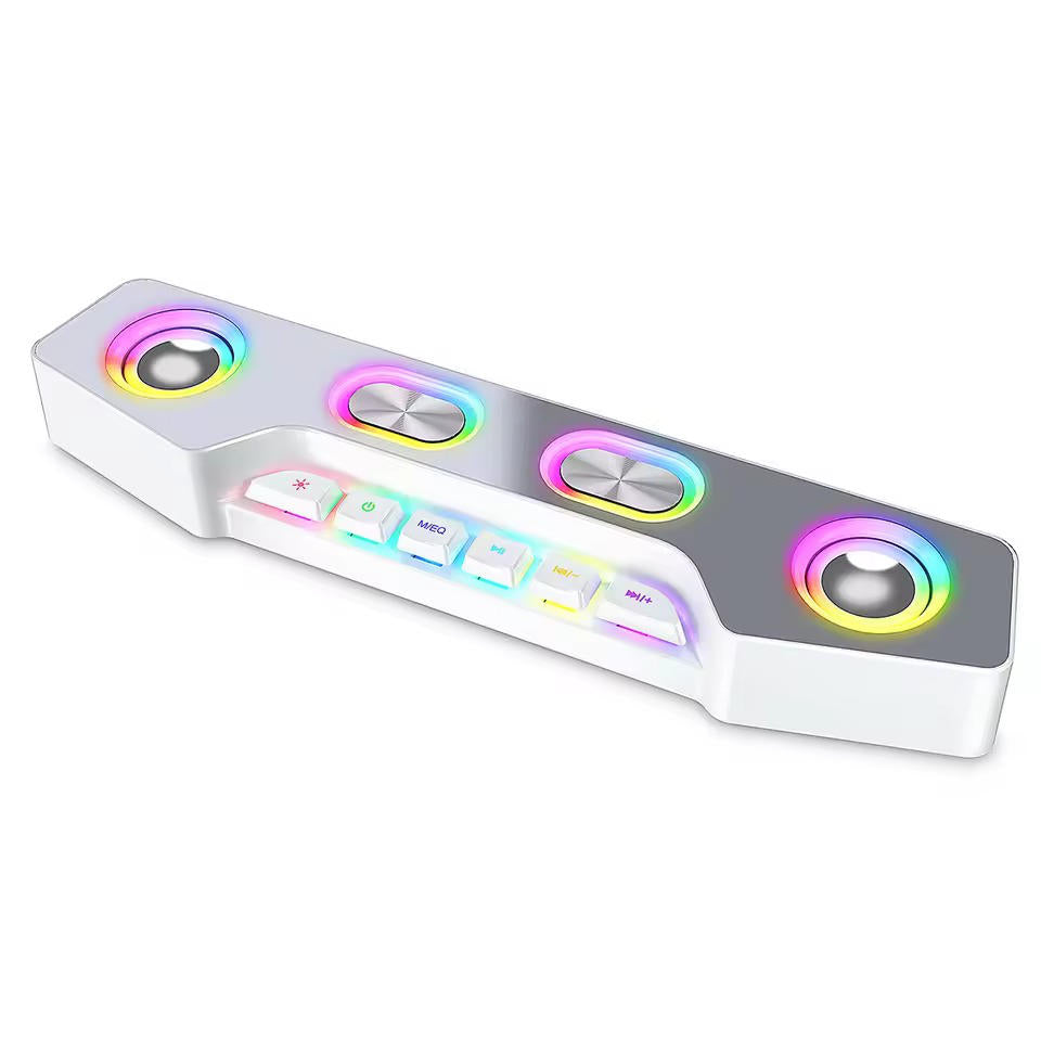 Kabelloser PC-Lautsprecher in Soundbar-Form mit RGB-Licht für Gaming und Musik – Bluetooth 5.1, Akku, USB, TF, AUX, Mikrofoneingang, Schwarz oder Weiß