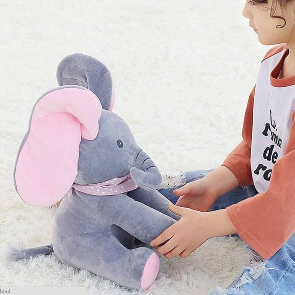 Singender Plüsch-Elefant mit Kuckuck-Spiel für Kleinkinder zu Hause und unterwegs – bewegliche Ohren, 2 Lieder, Blau oder Rosa
