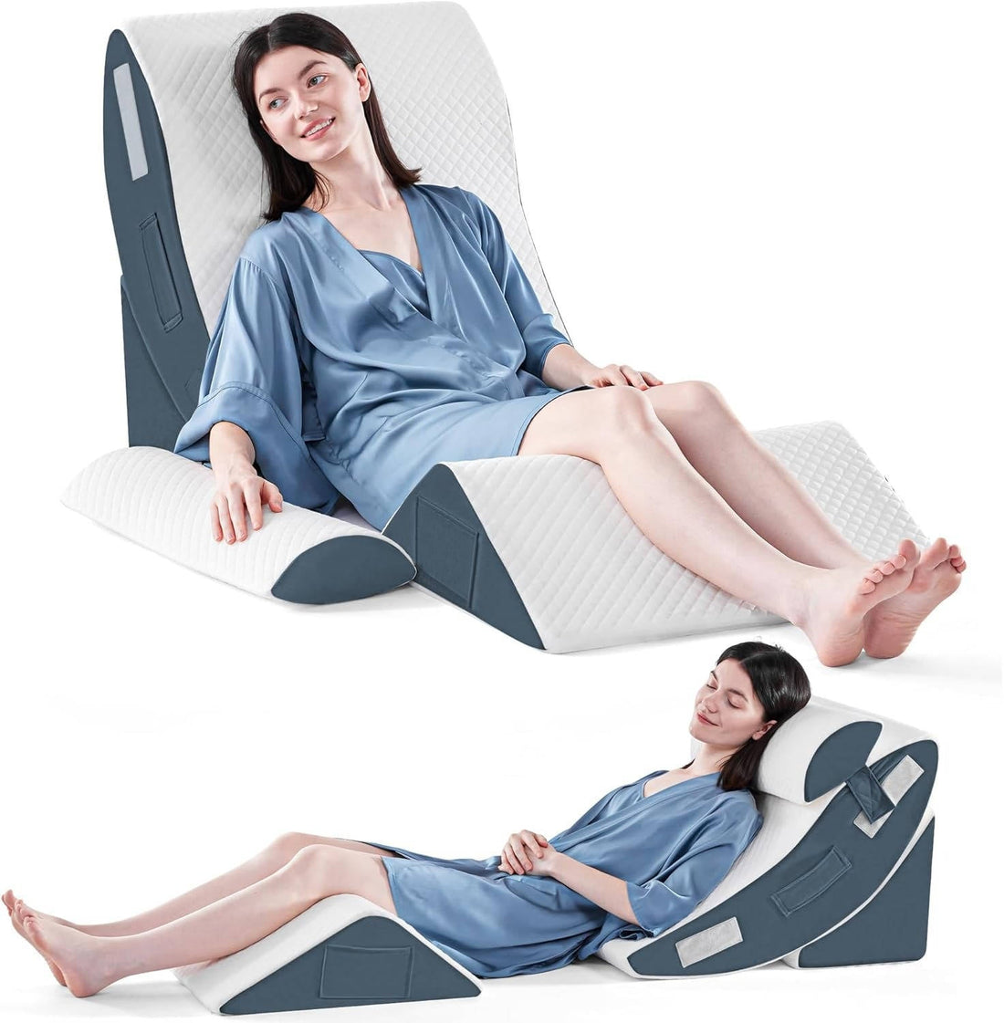 4-teiliges Keilkissen-Set aus Memory-Schaum für Bett und Sofa zum Lesen, Sitzen und Liegen – Klettverbindung, abnehmbarer Plüschbezug, 3 Farben
