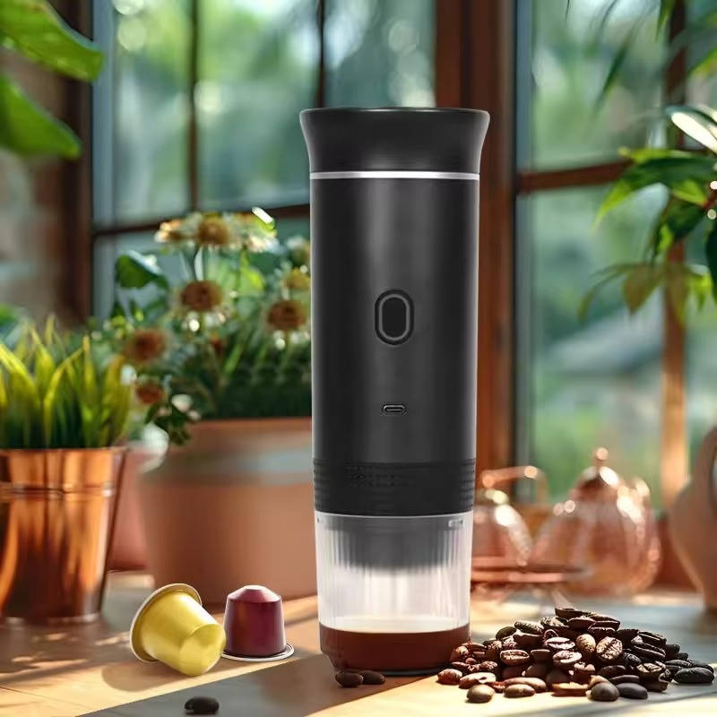 Tragbare Espressomaschine mit Akku für Kaffeepulver und Kapseln, für Reise und Camping – ca. 20 bar, 70 ml Tank, heiß und kalt, USB-C, 3 Farben