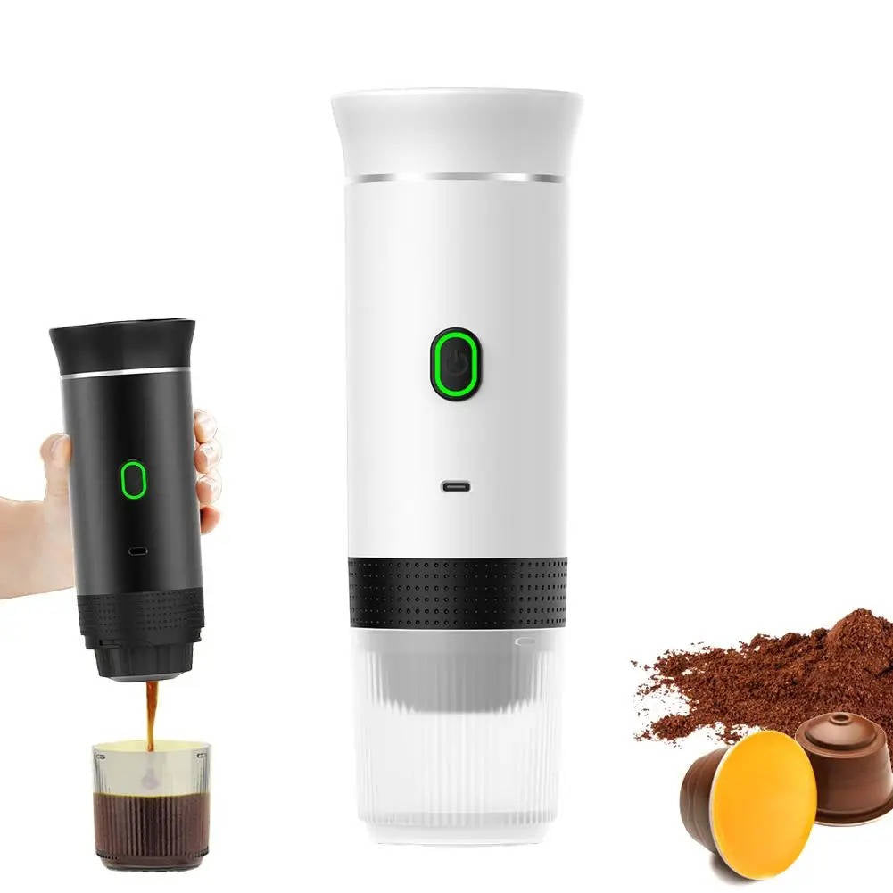 Tragbare Espressomaschine mit Akku für Kaffeepulver und Kapseln, für Reise und Camping – ca. 20 bar, 70 ml Tank, heiß und kalt, USB-C, 3 Farben
