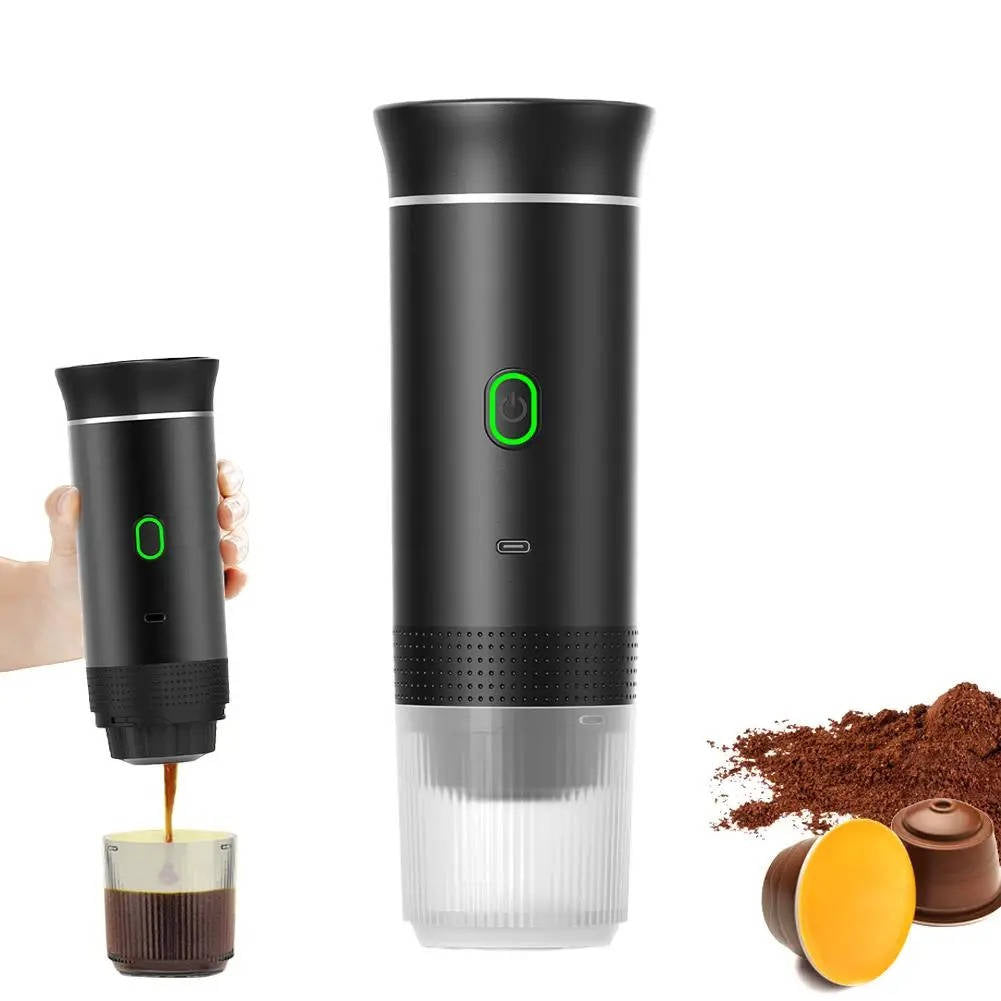 Tragbare Espressomaschine mit Akku für Kaffeepulver und Kapseln, für Reise und Camping – ca. 20 bar, 70 ml Tank, heiß und kalt, USB-C, 3 Farben