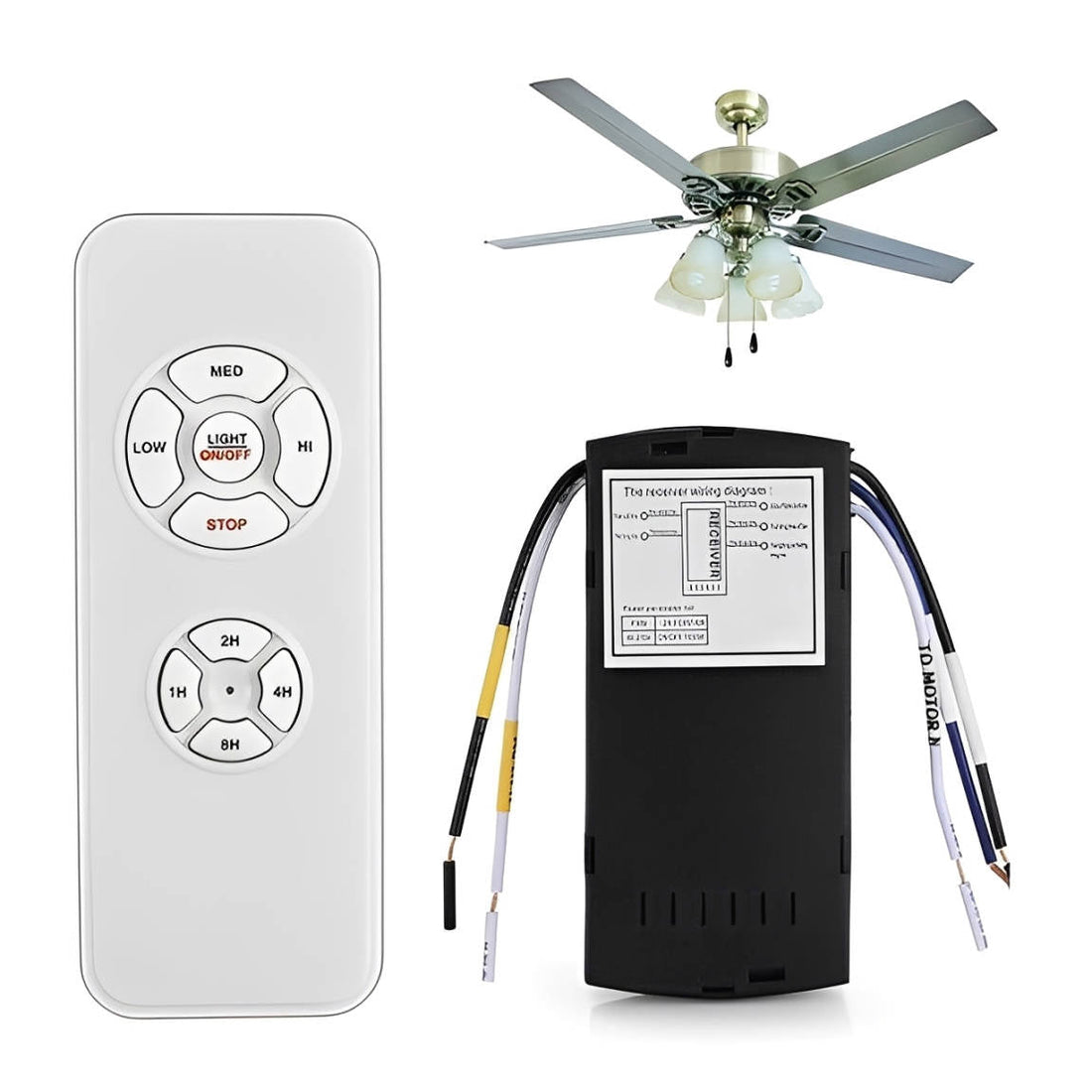 WLAN-Fernbedienung für Deckenventilatoren mit App und Sprachsteuerung – Empfänger, 3 Stufen, dimmbares Licht, Timer, 433 MHz, 110 oder 220 V
