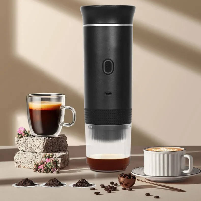 Tragbare Espressomaschine mit Akku für Kaffeepulver und Kapseln, für Reise und Camping – ca. 20 bar, 70 ml Tank, heiß und kalt, USB-C, 3 Farben