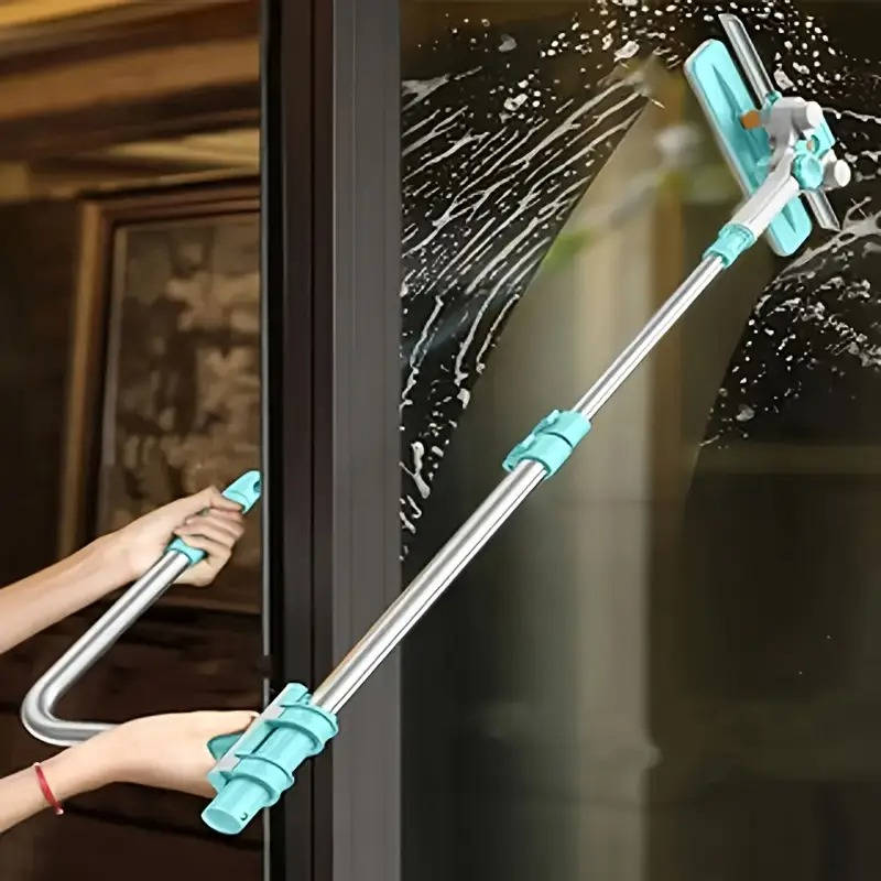Teleskop-Fensterwischer mit Mikrofaserpad für Fenster, Spiegel und Duschtüren – 75 bis 155 cm, 180° drehbarer Kopf, U-Griff, Edelstahl