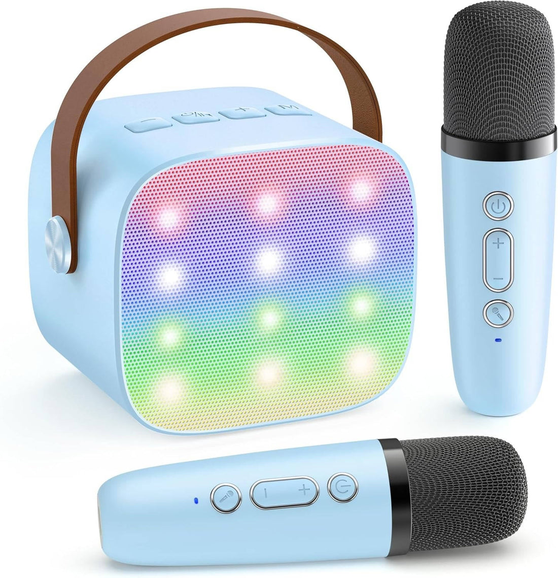Mini-Karaoke-Maschine mit Funkmikrofonen für Partys, Familienabende und Kinderzimmer – mit Licht oder 2 Mikrofonen, 3 Farben