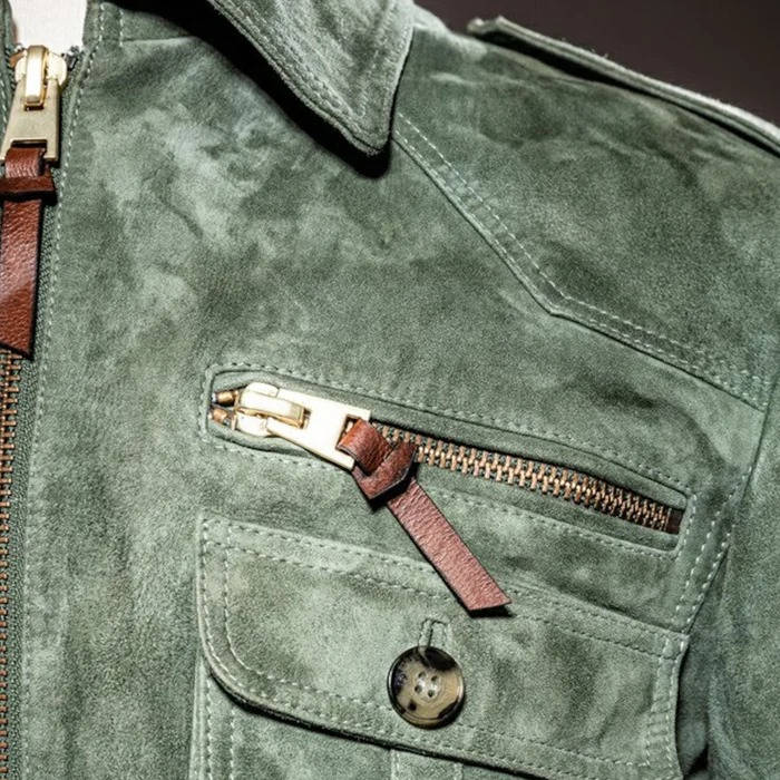 Herren-Retrojacke in Wildleder-Optik für Herbst, Alltag und Freizeit – Größen S bis 3XL, Grün, Braun oder Marineblau