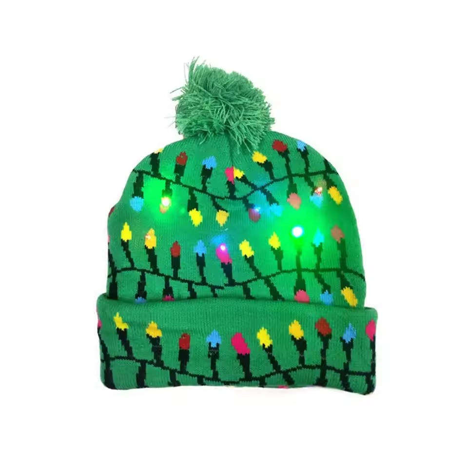Leuchtende Strickmütze mit Rentiermotiv und Bommel für Weihnachtsfeier und Weihnachtsmarkt – blinkende LED-Lichter, Acryl, in 4 Farben