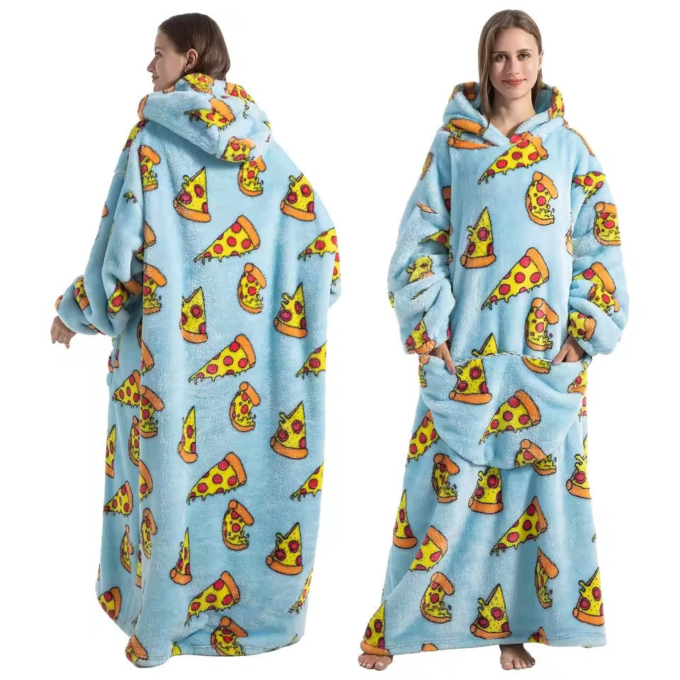 Langer Blanket-Hoodie als tragbare Kuscheldecke für Sofa, Lesen und Filmabende – 140 × 80 cm, mit Kapuze, 14 Motive
