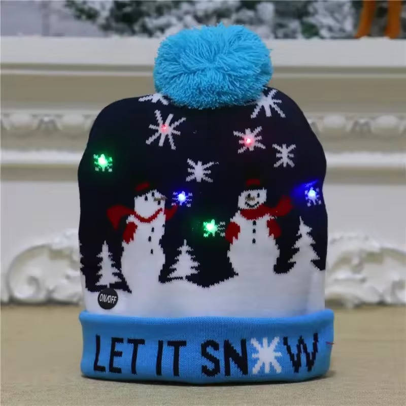 Leuchtende Strickmütze mit Rentiermotiv und Bommel für Weihnachtsfeier und Weihnachtsmarkt – blinkende LED-Lichter, Acryl, in 4 Farben