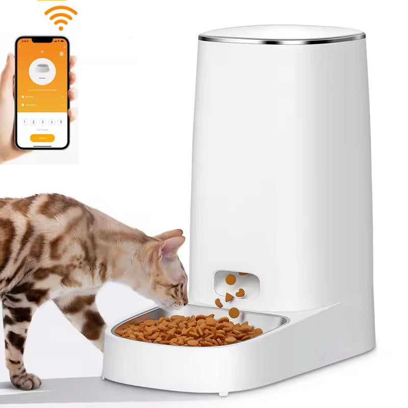 Automatischer Futterspender für Katzen mit WLAN und App-Steuerung für Trockenfutter – 4 l Vorrat, 1–10 Mahlzeiten, Edelstahlnapf, Batterie-Backup