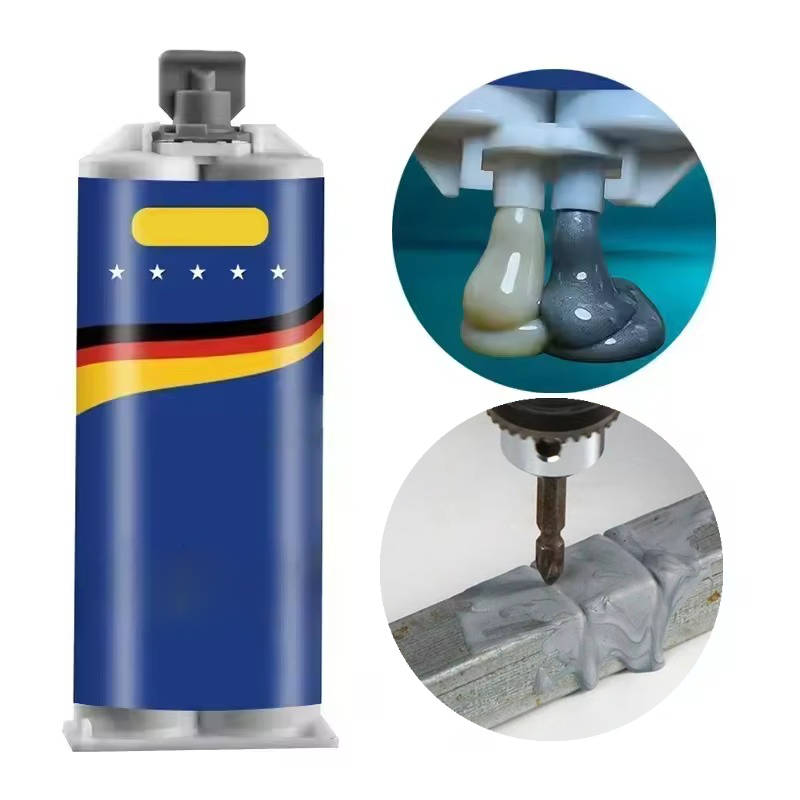 Zweikomponenten-Metallkleber für Reparaturen an Stahl, Aluminium und Guss in Werkstatt und Haus – 1:1-Mischung, -40 bis 200 °C, schleifbar