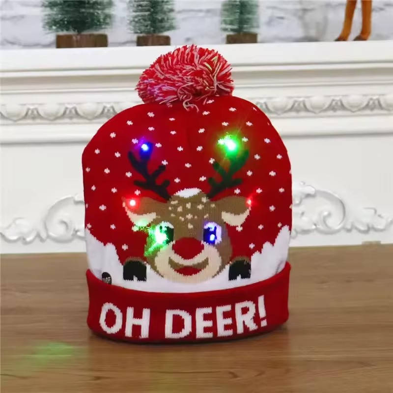 Leuchtende Strickmütze mit Rentiermotiv und Bommel für Weihnachtsfeier und Weihnachtsmarkt – blinkende LED-Lichter, Acryl, in 4 Farben
