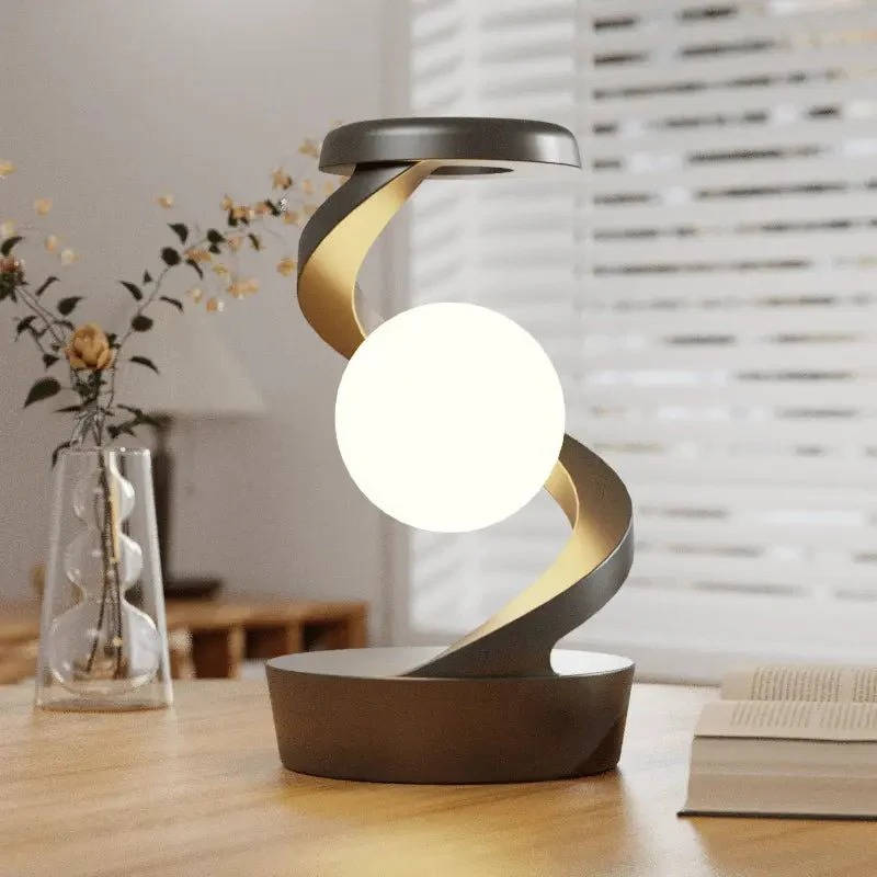 Schwebelampe mit Leuchtkugel in Spiralform und kabelloser Ladefläche für Schreibtisch und Nachttisch – Gestensteuerung, RGB, Magnetschwebe