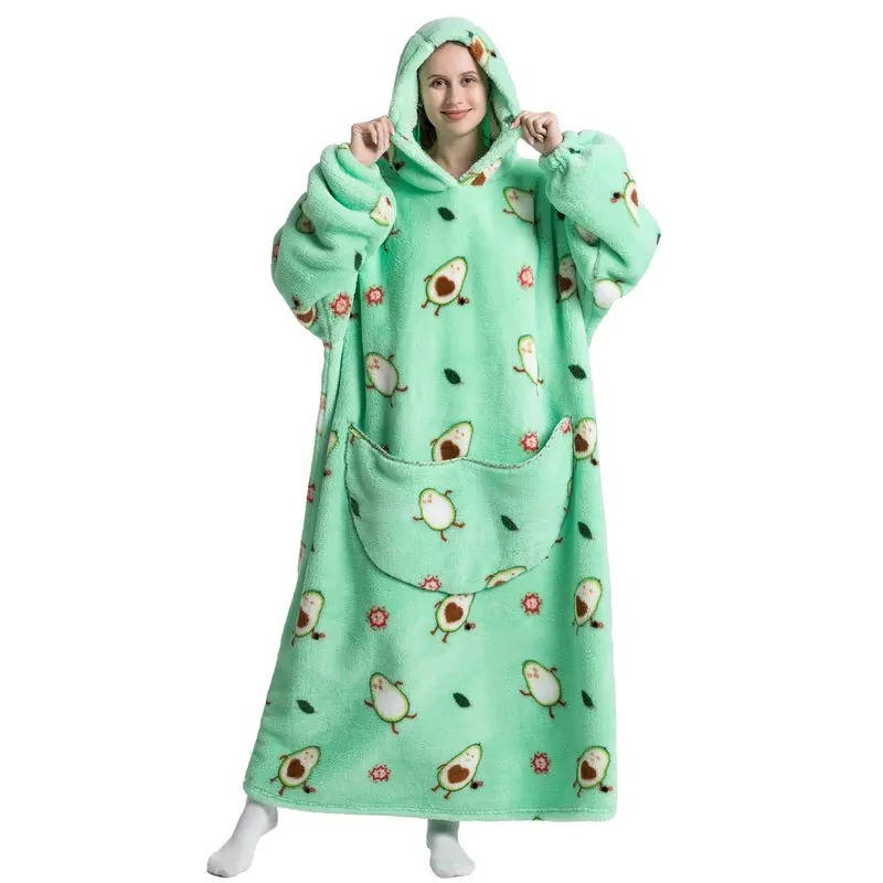 Langer Blanket-Hoodie als tragbare Kuscheldecke für Sofa, Lesen und Filmabende – 140 × 80 cm, mit Kapuze, 14 Motive