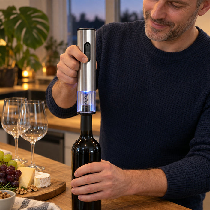 Elektrischer Weinöffner mit Akku für Küche, Esstisch und Balkon – wiederaufladbar, per Knopfdruck, automatischer Korkenzieher