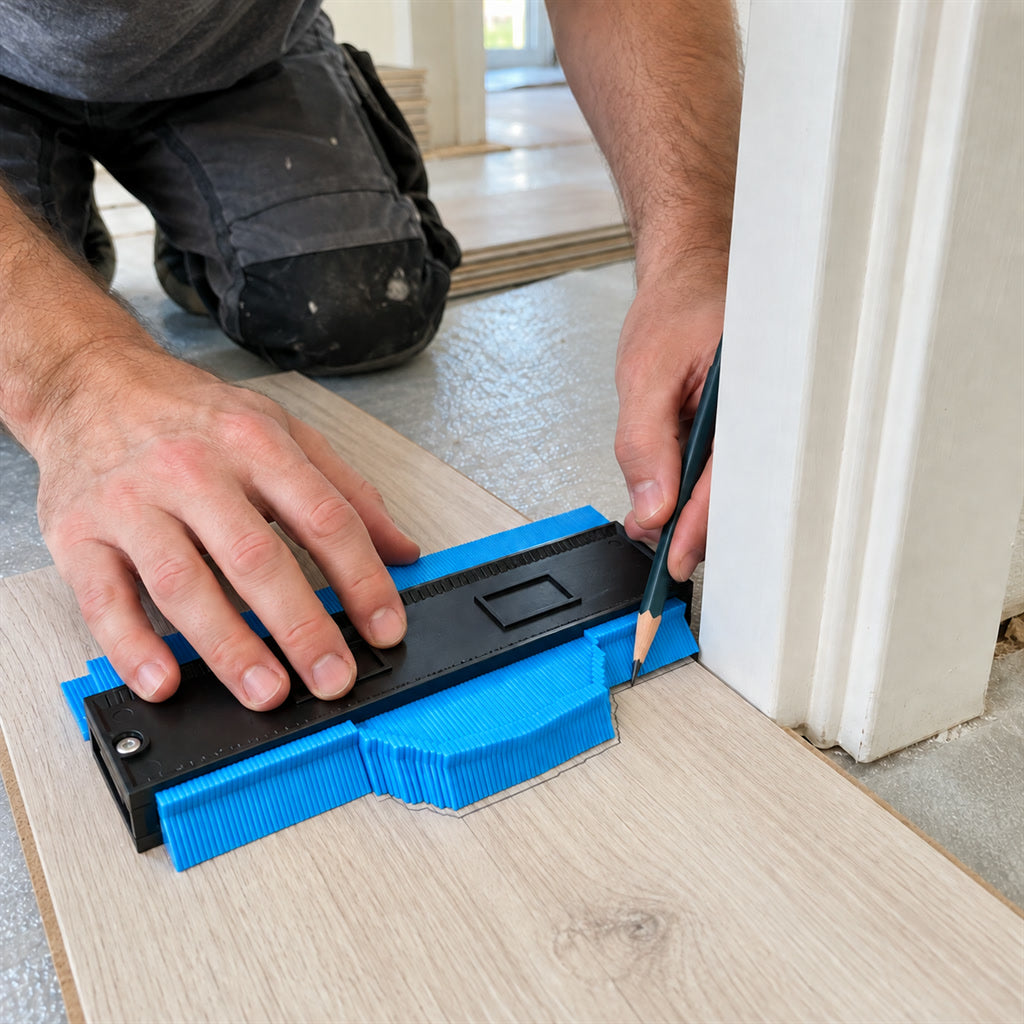 Konturenlehre zum Übertragen von Profilen für Holzbau, Laminat und Fliesen – 13 oder 25 cm, bewegliche Taststifte, Blau, Grün oder Rot