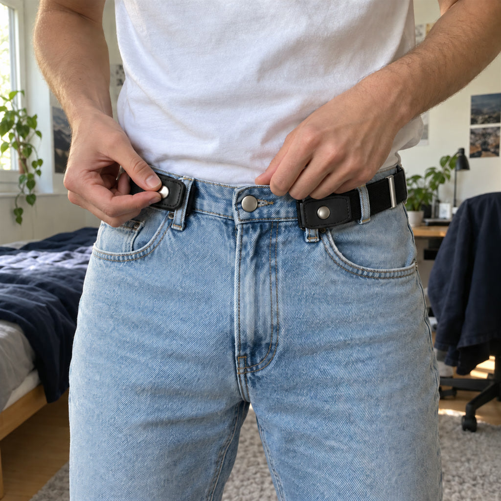 Elastischer Gürtel ohne Schnalle, unsichtbar unter der Kleidung, für Jeans und Hosen – flexibles Band, Schwarz, Hellblau oder Grau