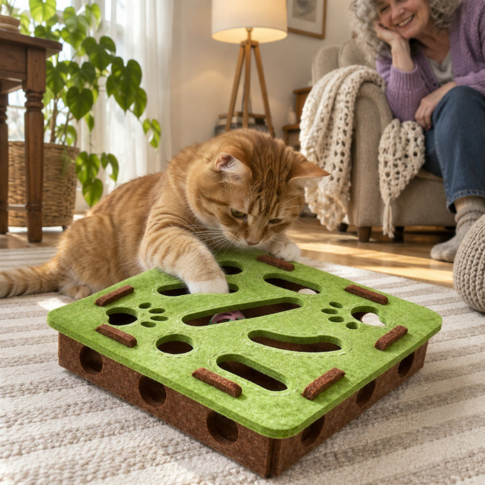 Interaktive Puzzlebox aus Filz für Katzen für Wohnung und Spielecke – Spielbox zum Angeln und Stupsen, rund oder eckig, 3 Farben