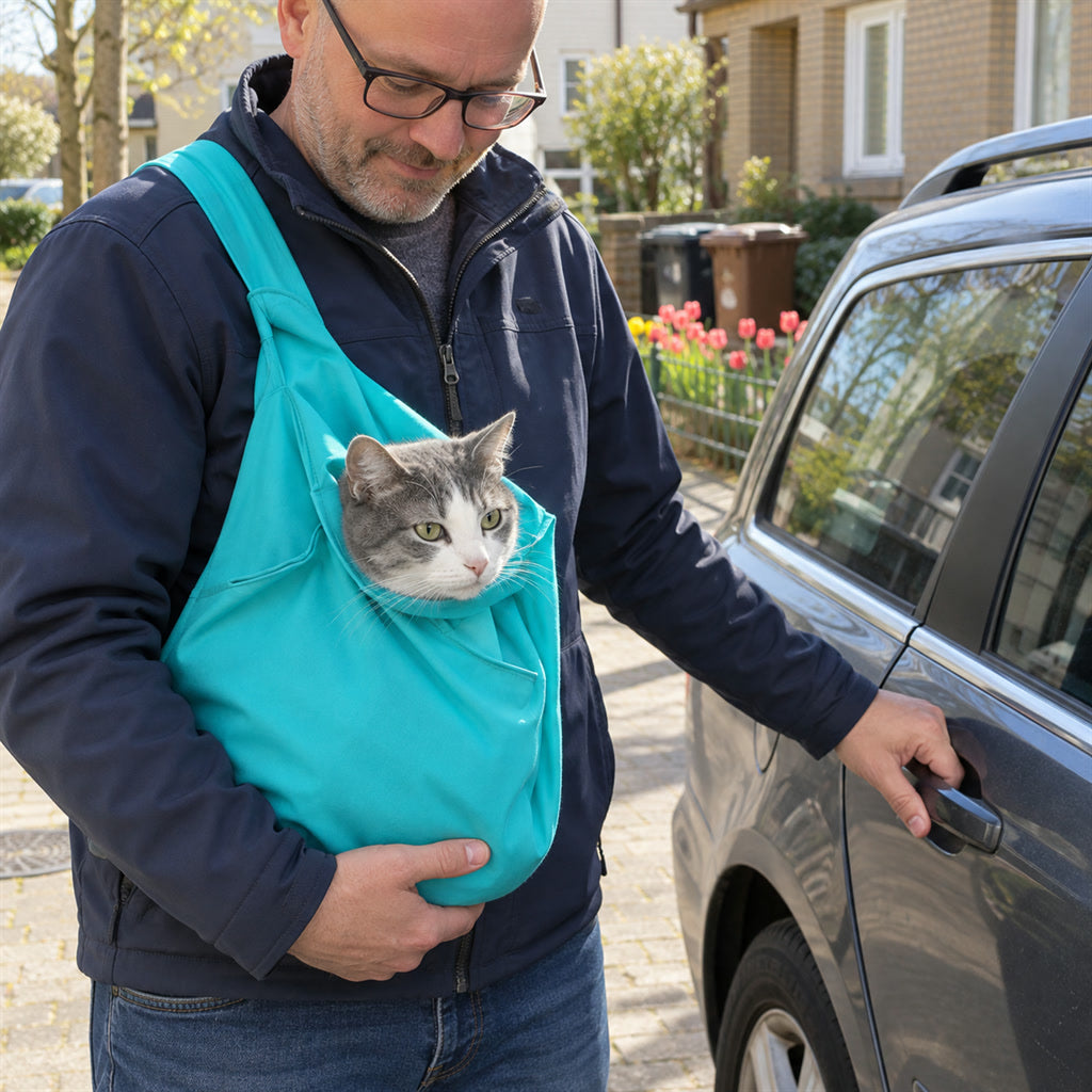Katzen-Tragetasche aus Stoff mit Kopföffnung für Tierarzt, Reisen und unterwegs – Schulterriemen, Klettverschluss, kratzfest, Schwarz oder Grün