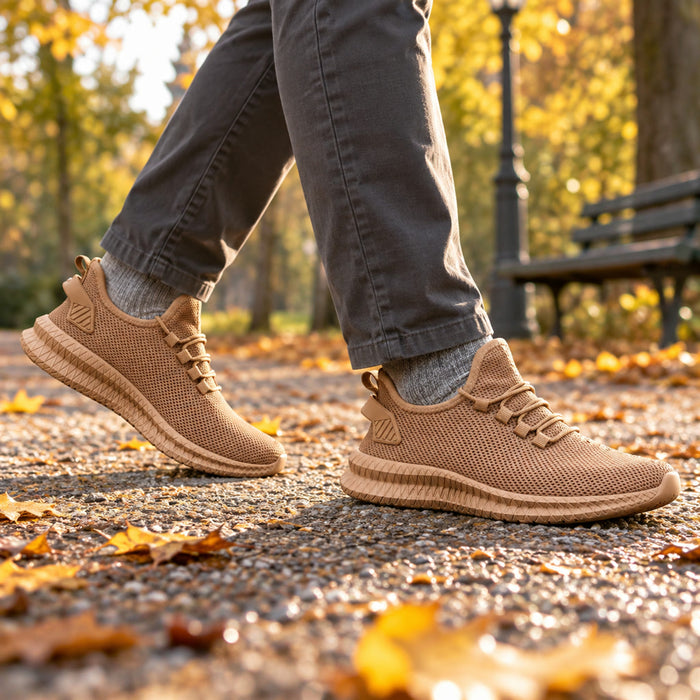 Atmungsaktive rutschfeste Laufschuhe für Alltag, Sport und Freizeit – leichte Sneaker mit griffiger Sohle, Braun oder Schwarz