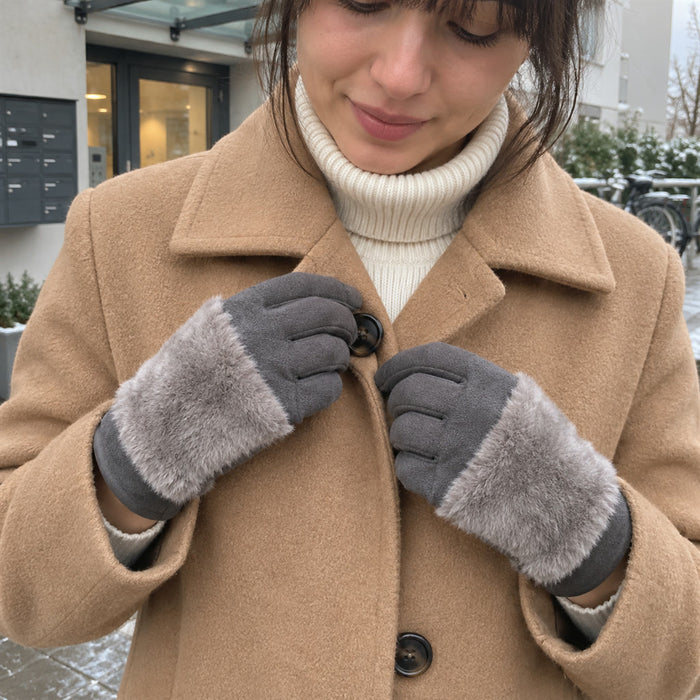 Winterhandschuhe in Wildleder-Optik mit Fellbesatz auf dem Handrücken für Damen, Alltag und Stadt – touchscreenfähig, warm, in 5 Farben
