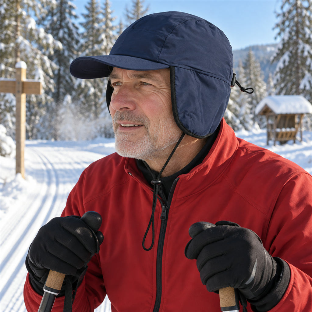 Schirmmütze mit Ohrenklappen und Kinnband für Winter, Wandern und Wintersport – wärmt Kopf und Ohren, in 4 Farben