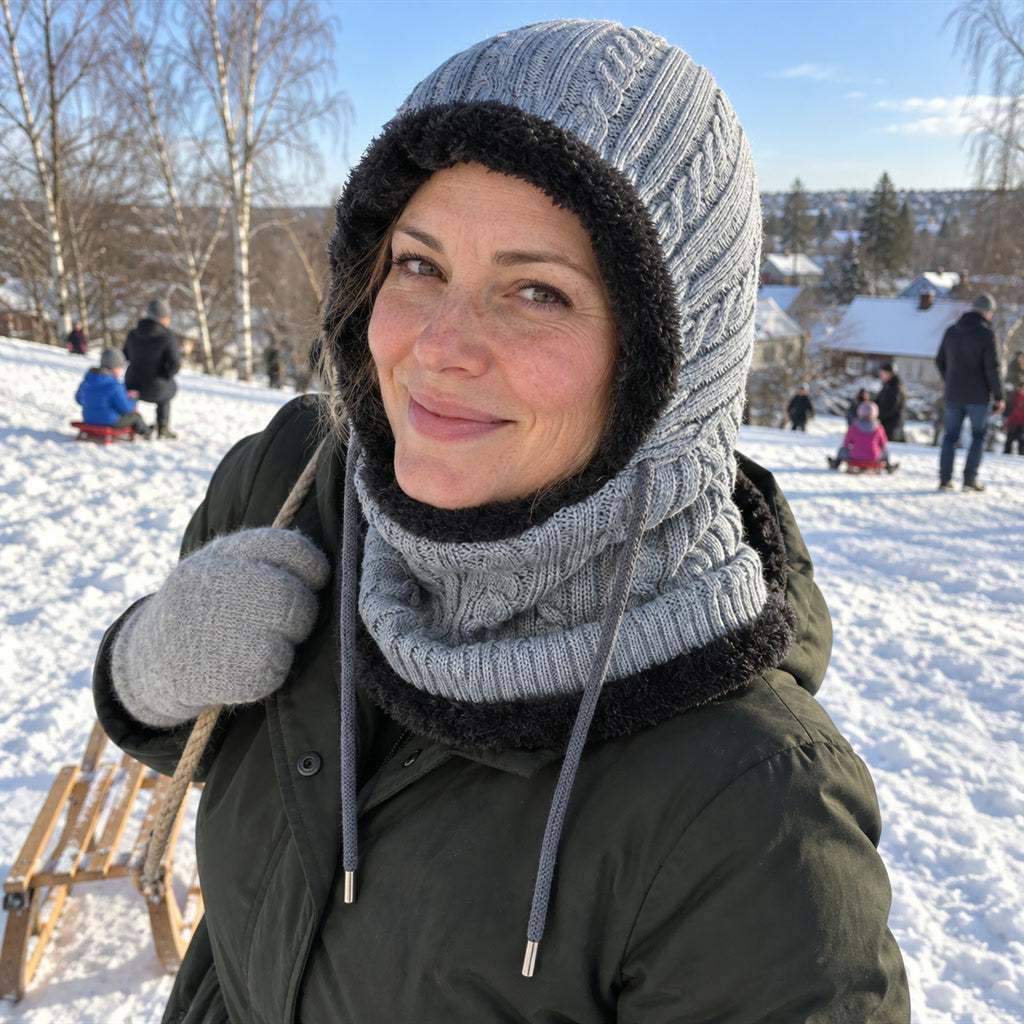 Strickmütze als Balaclava mit Schal für Winter, Radfahren und Wintersport – Mütze und Halswärmer in einem, in 5 Farben