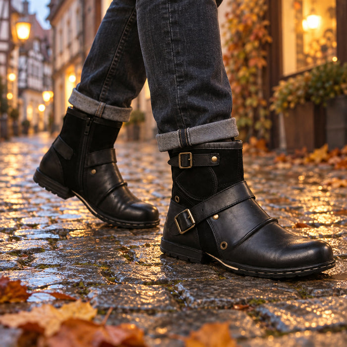 Herren-Stiefeletten mit Schnallen im Vintage-Stil für Herbst, Stadt und Büro – US-Größen 6 bis 12, Braun, Schwarz oder Kaffeebraun