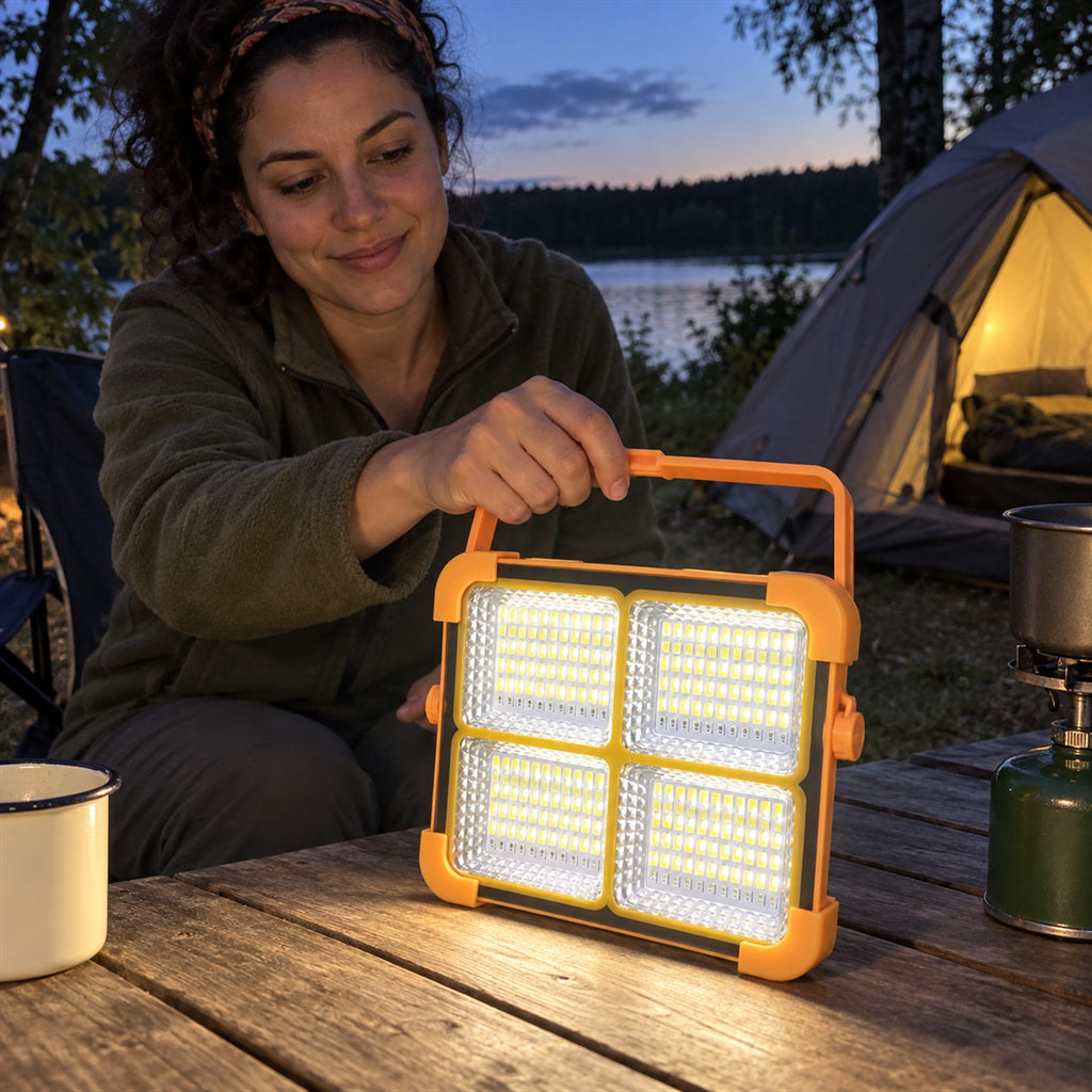 Tragbare Solar-Campinglampe für Zelt, Garten und Ausflüge – lädt tagsüber per Sonnenenergie, mit Tragegriff