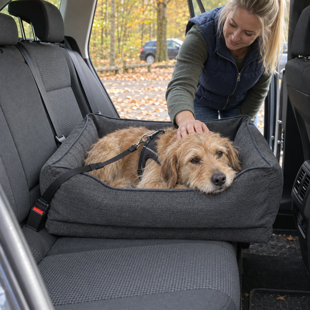 Rechteckiges Hundebett mit Randpolster für Wohnung, Reisen und Rücksitz – rutschfest, 55 × 45 × 15 bis 85 × 65 × 20 cm, in 4 Farben