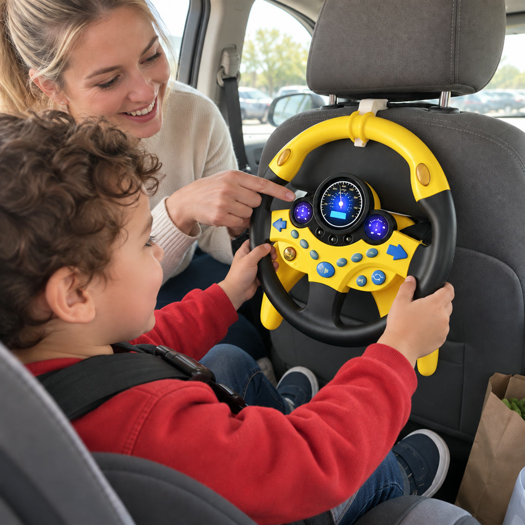 Interaktives Lenkrad-Spielzeug für Kinder für Autofahrt, Kinderzimmer und Rollenspiel – Fahrspiel zum Mitlenken, Gelb oder Grün