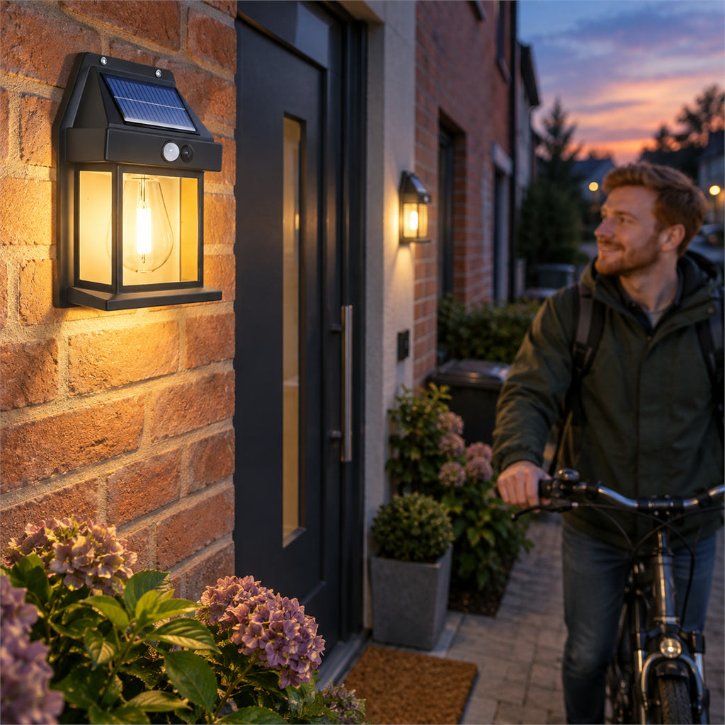 Solar-Wandleuchte für außen im 2er-Set mit Bewegungsmelder für Eingang, Garage und Weg – 600 Lumen, IP65, 3500 K, 3 Lichtmodi