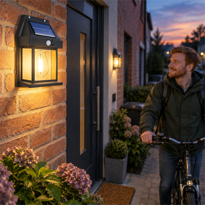 Solar-Wandleuchte für außen im 2er-Set mit Bewegungsmelder für Eingang, Garage und Weg – 600 Lumen, IP65, 3500 K, 3 Lichtmodi