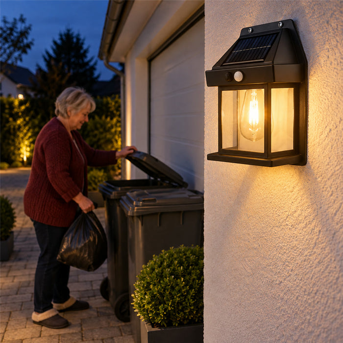 Solar-LED-Außenleuchte mit Bewegungsmelder für Einfahrt, Gartenweg und Terrasse – warmweiß, kabellos, wetterfest, ohne Stromanschluss