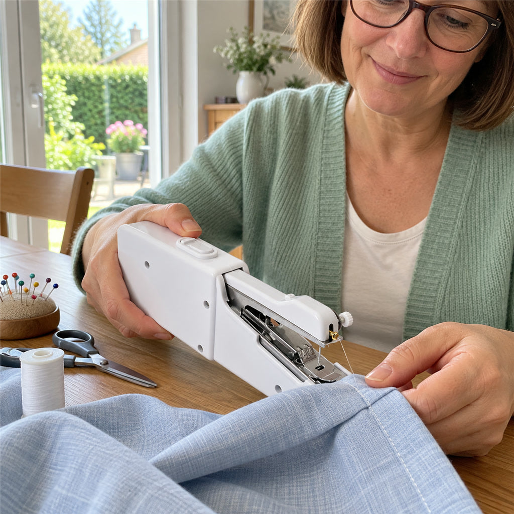 Tragbare Mini-Nähmaschine mit Batteriebetrieb für schnelle Reparaturen und kleine Nähprojekte – kabellos, für Baumwolle, Seide und Jeansstoff