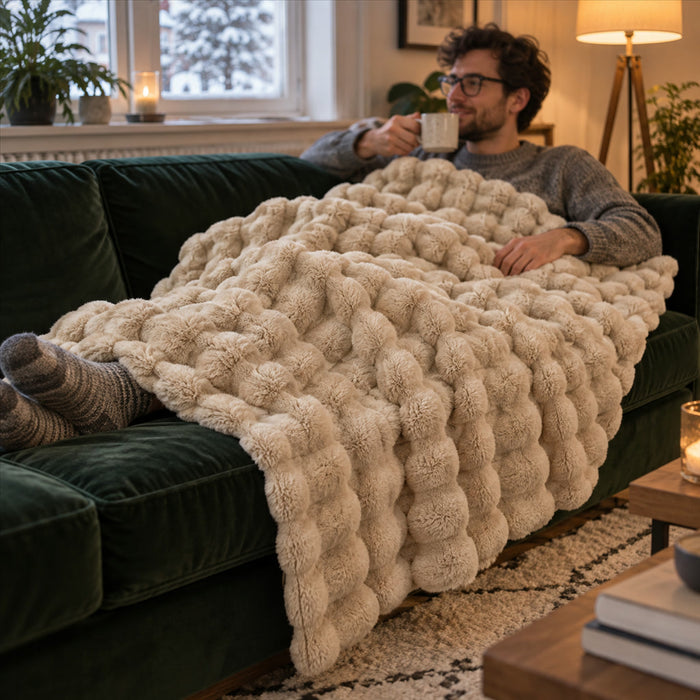 Plüsch-Kuscheldecke in Kunstfell-Optik mit Wabenstruktur für Bett, Sofa und Liegesessel – 100 × 160 cm, für Winter, maschinenwaschbar, 5 Farben