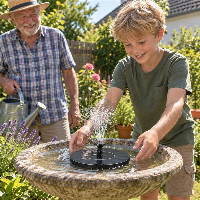 Solar-Springbrunnen für Vogeltränke, Gartenteich und Balkon – ohne Batterie und Kabel, startet in direkter Sonne, einfach ins Wasser setzen