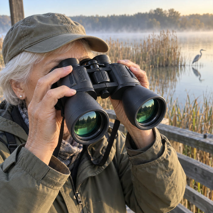 Fernglas 20 × 50 mit BAK4-Prisma für Vogelbeobachtung, Konzerte und Sportevents – 50-mm-Objektiv, IPX4, Mehrschichtvergütung, handytauglich