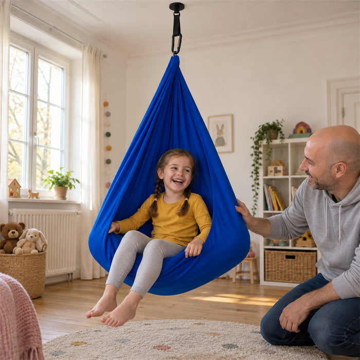 Geschlossene Sensorik-Hängeschaukel für drinnen und draußen – bis 300 kg belastbar, 100 × 280 oder 150 × 280 cm, längenverstellbar, 4 Farben